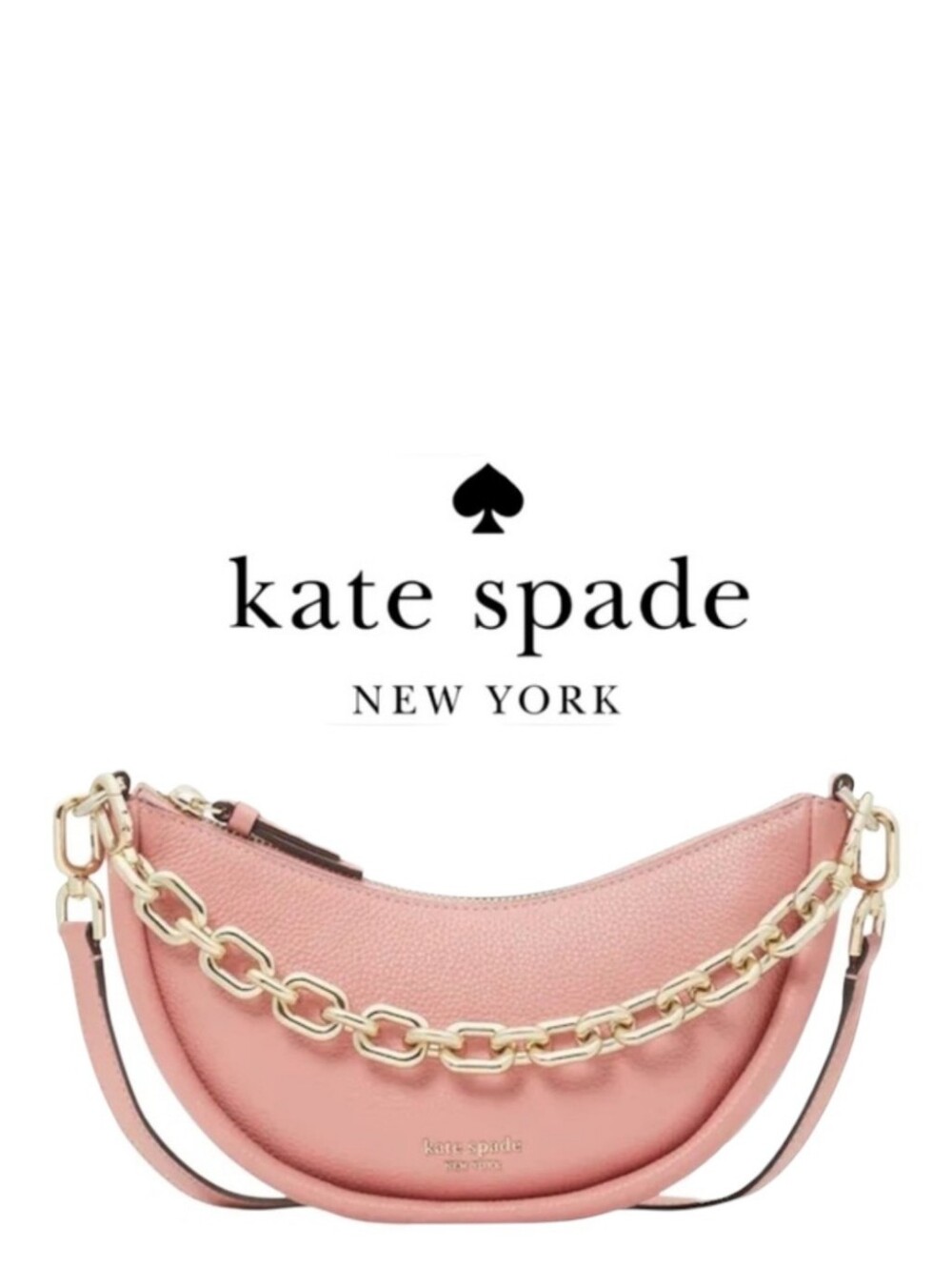 NWT AUTHENTIC Kate Spade Convertible Crossbody Smile Bag Pink Leather Gold Chain - Picture 1 of 15